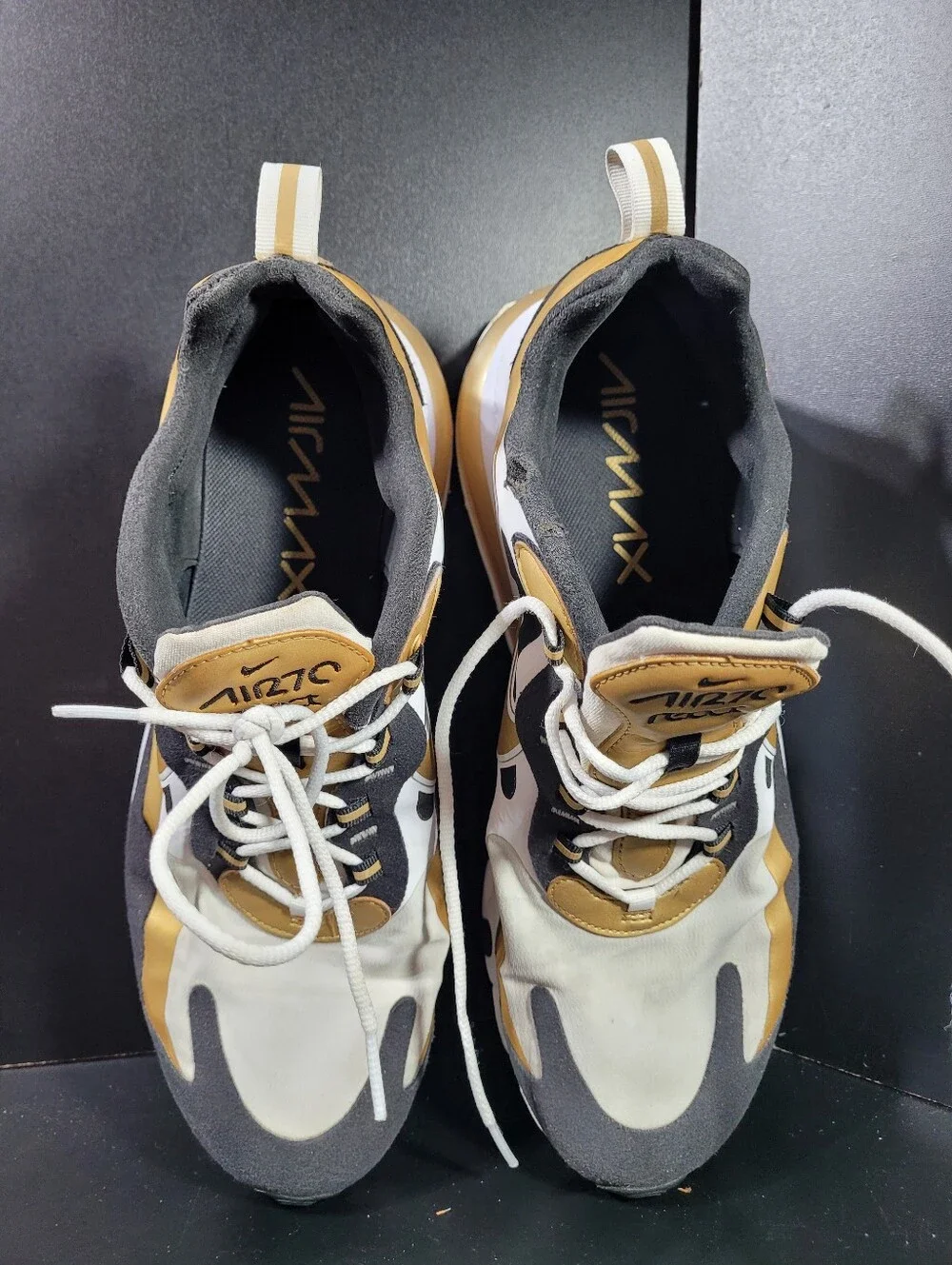 Nike Air Max 270 React Metallic Gold White Black Men's Size 11.5 CW7298-100